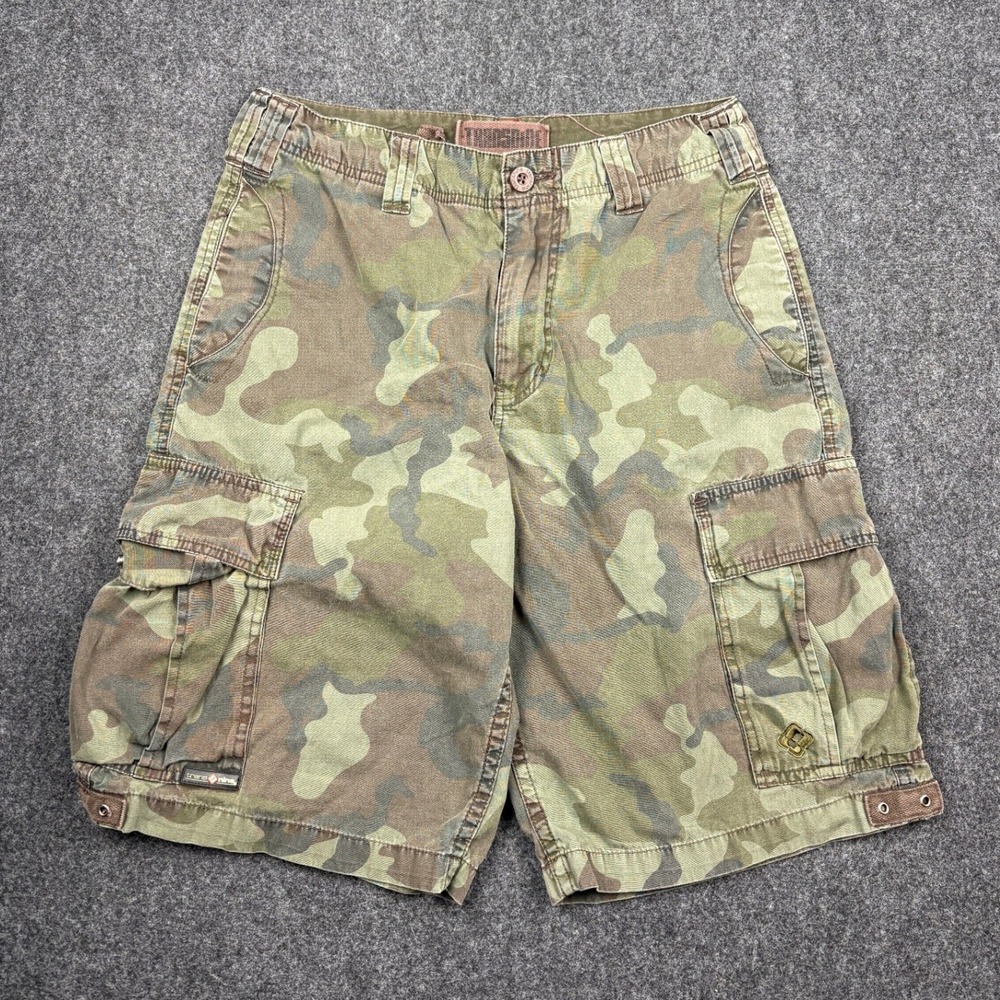 Transnine Mens Camo Cargo Shorts Green Camouflage Cotton Utility Size 29 28"